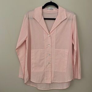 Vitamin Womens Cotton Pink Striped Button Down Shirt Sz Large Coastal Preppy